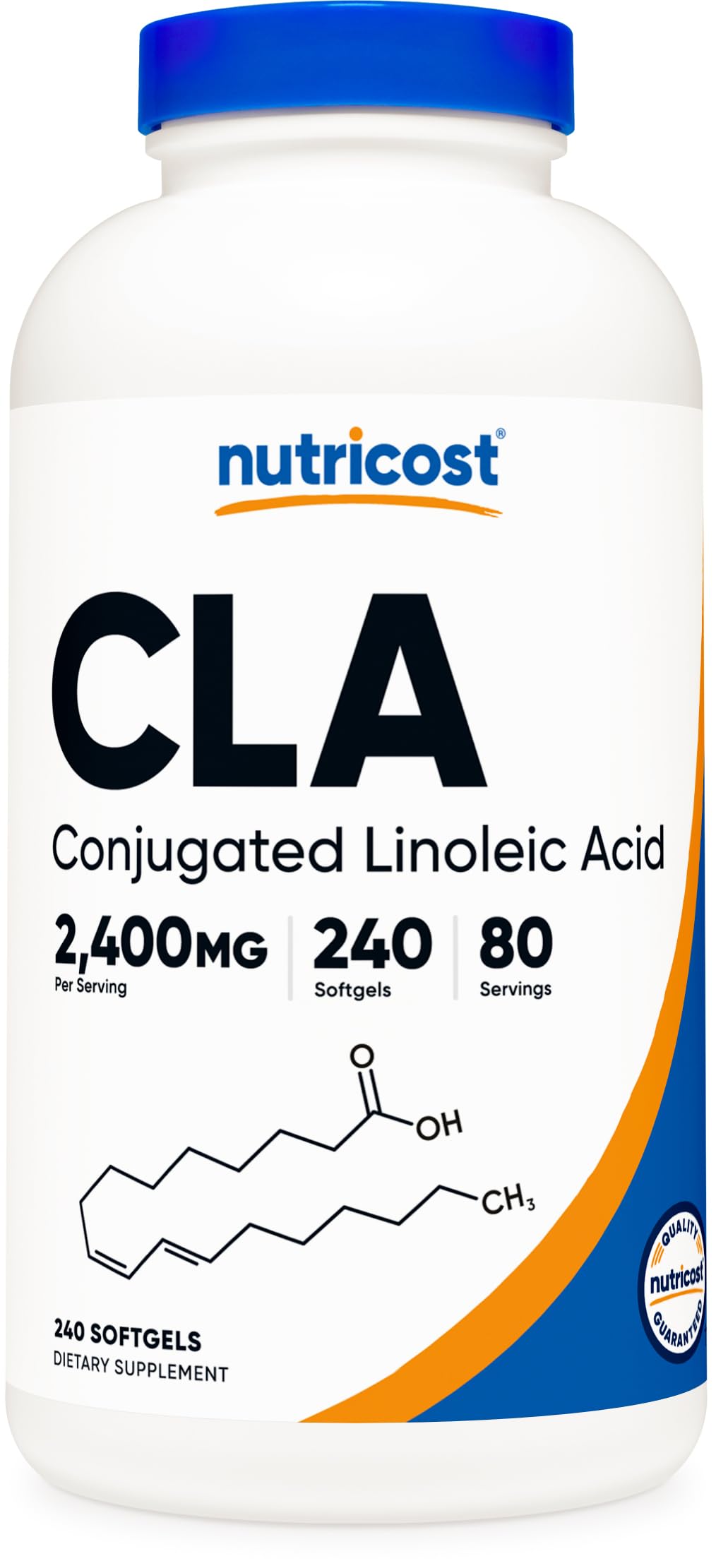 Nutricost CLA 800mg bottle for daily high-purity supplementation.