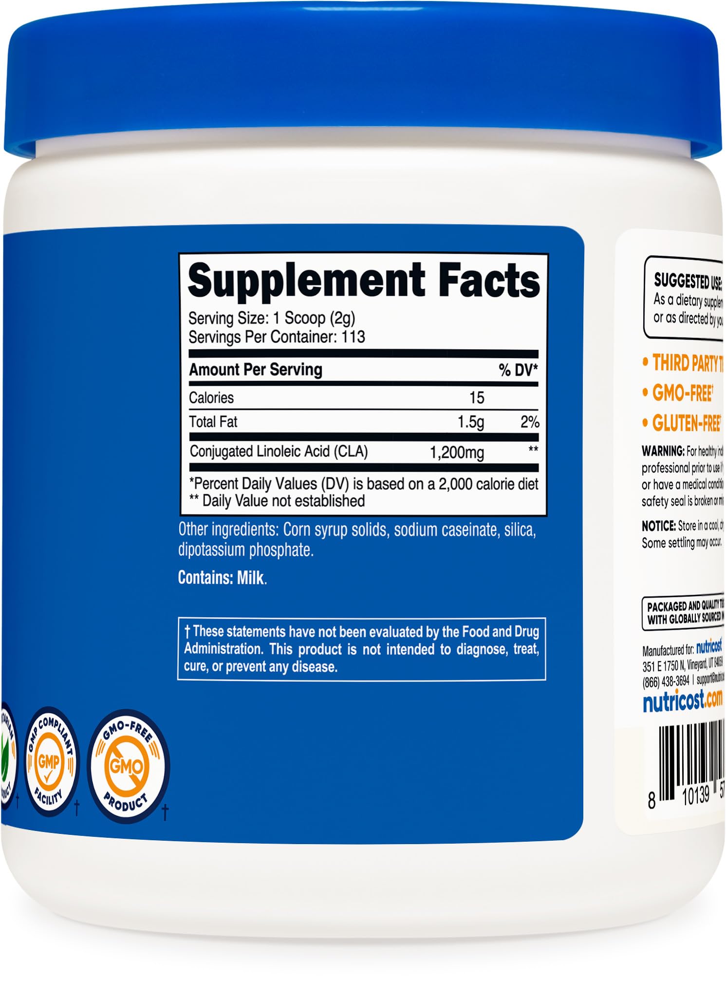 Nutricost CLA powder in GMP facility with third-party tested quality.