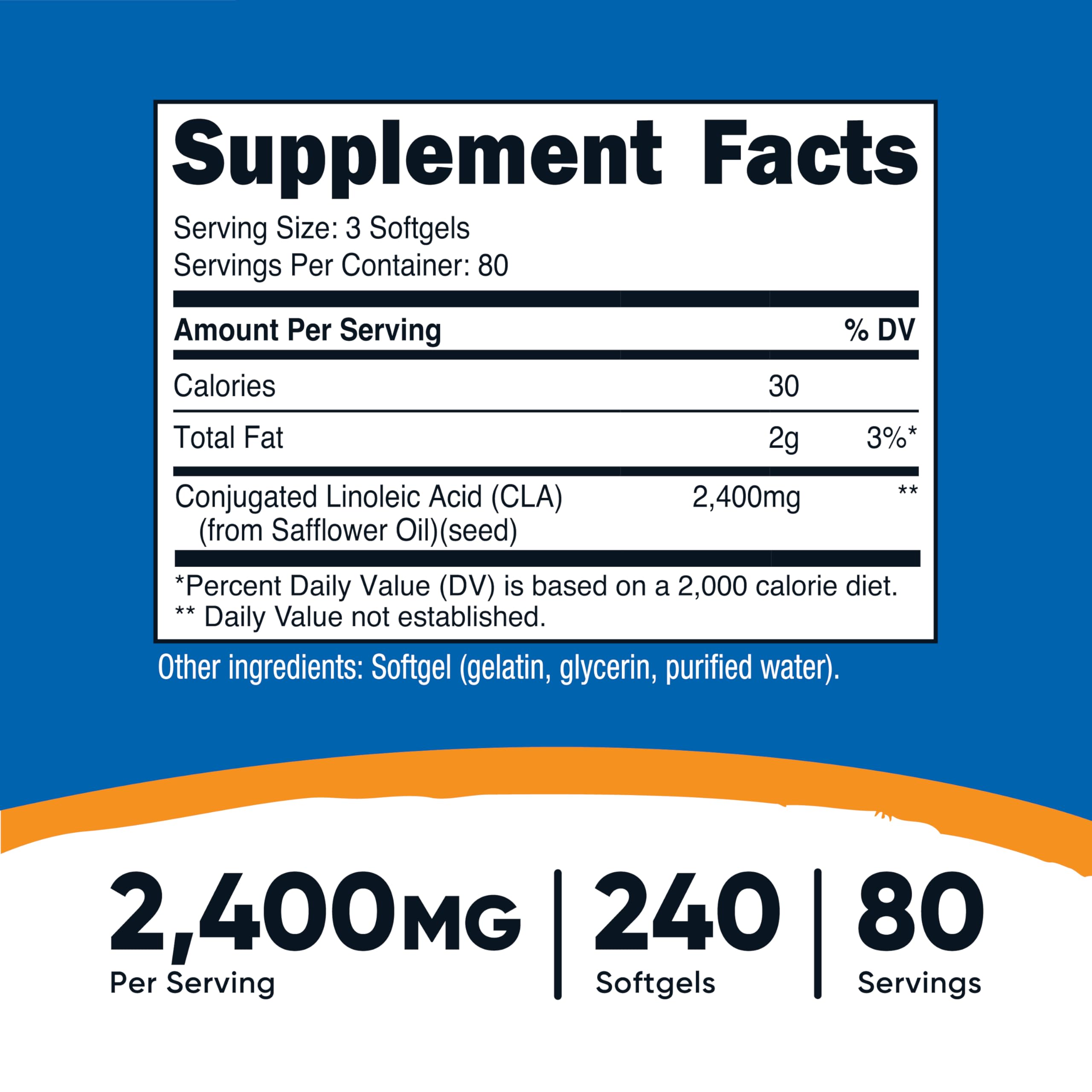 Nutricost CLA softgels close-up showing easy-to-use capsules.