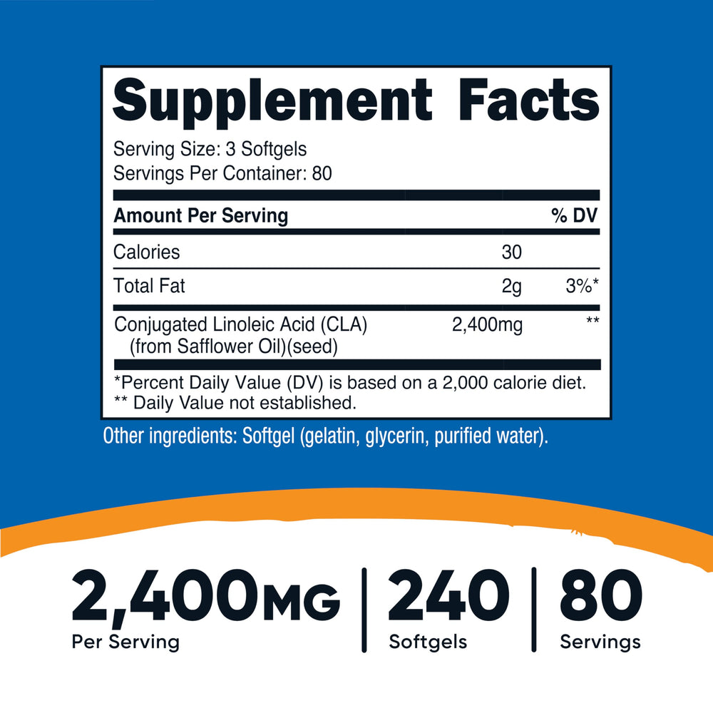 Nutricost CLA softgels close-up showing easy-to-use capsules.