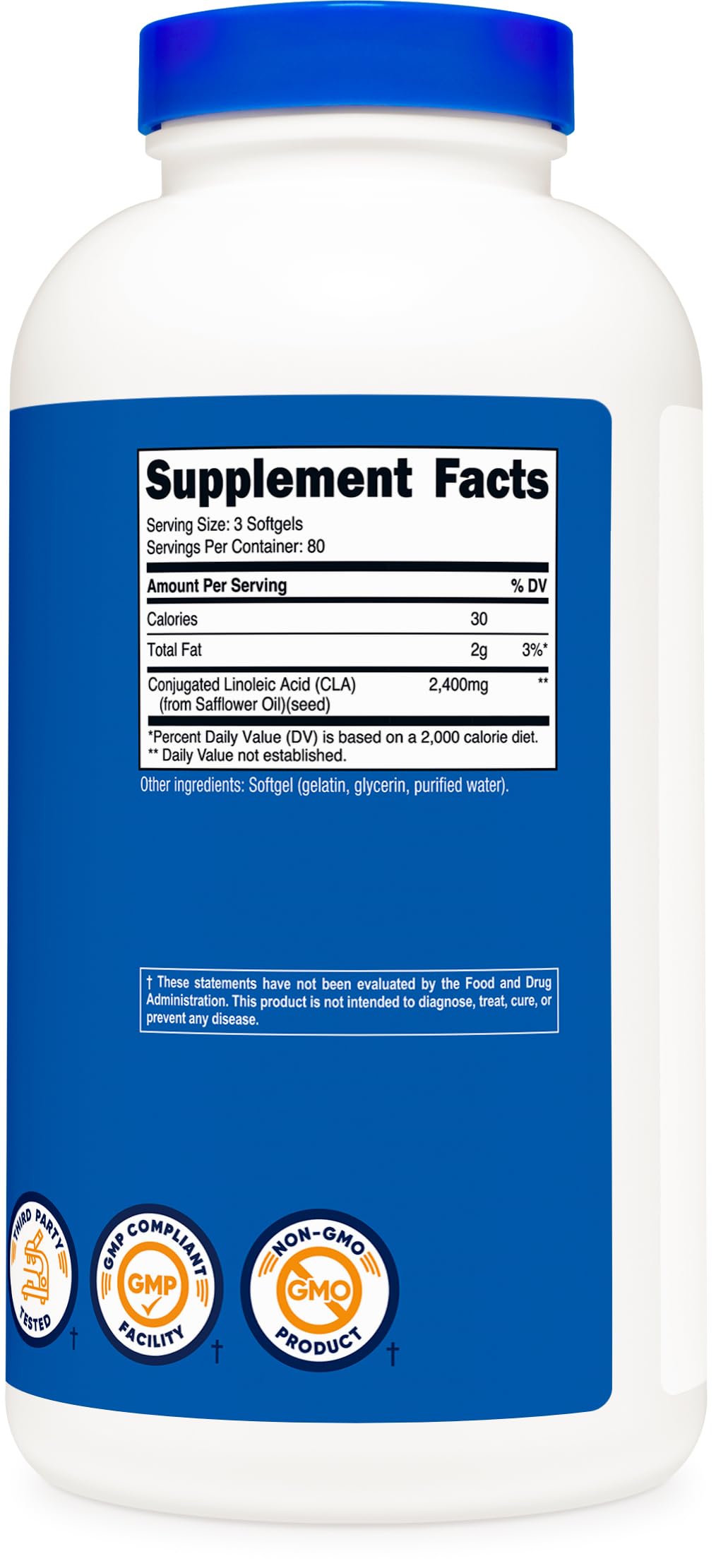 Nutricost CLA softgels held in hand, convenient daily dosage.