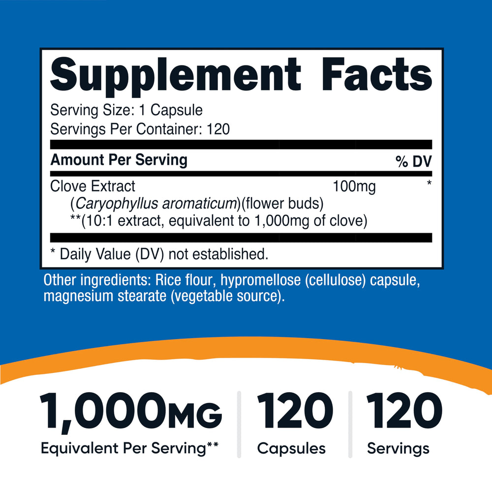 Nutricost Clove 10:1 Extract capsules arranged for easy daily intake.