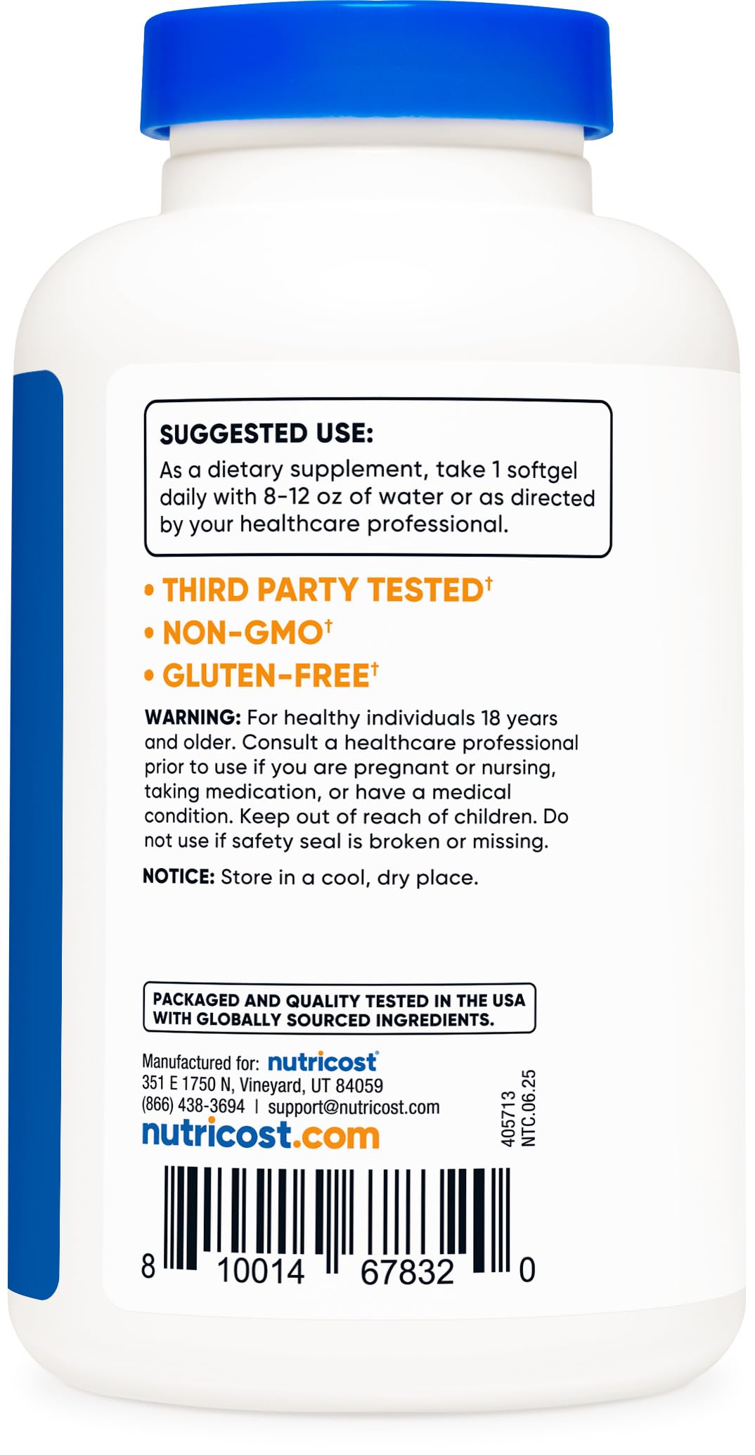 Nutricost Cod Liver Oil gluten-free badge on packaging