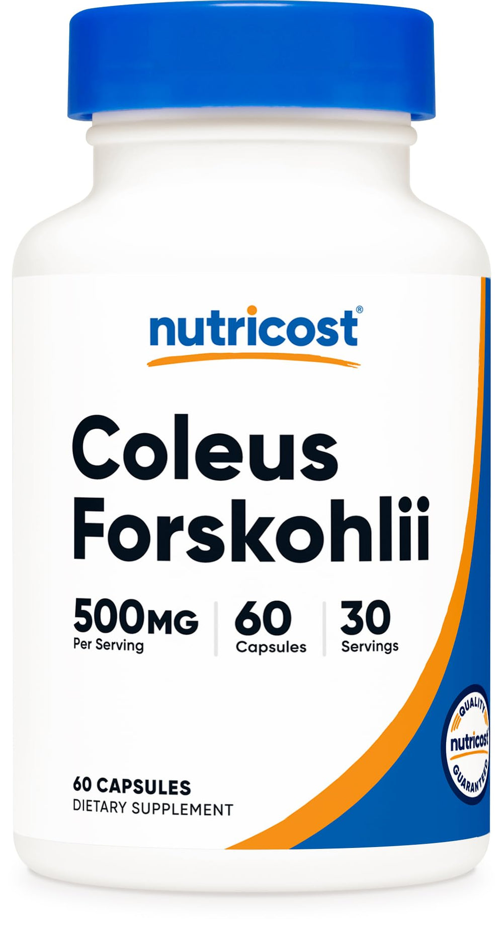 Nutricost Coleus Forskohlii 500mg bottle label emphasizes potency for daily wellness