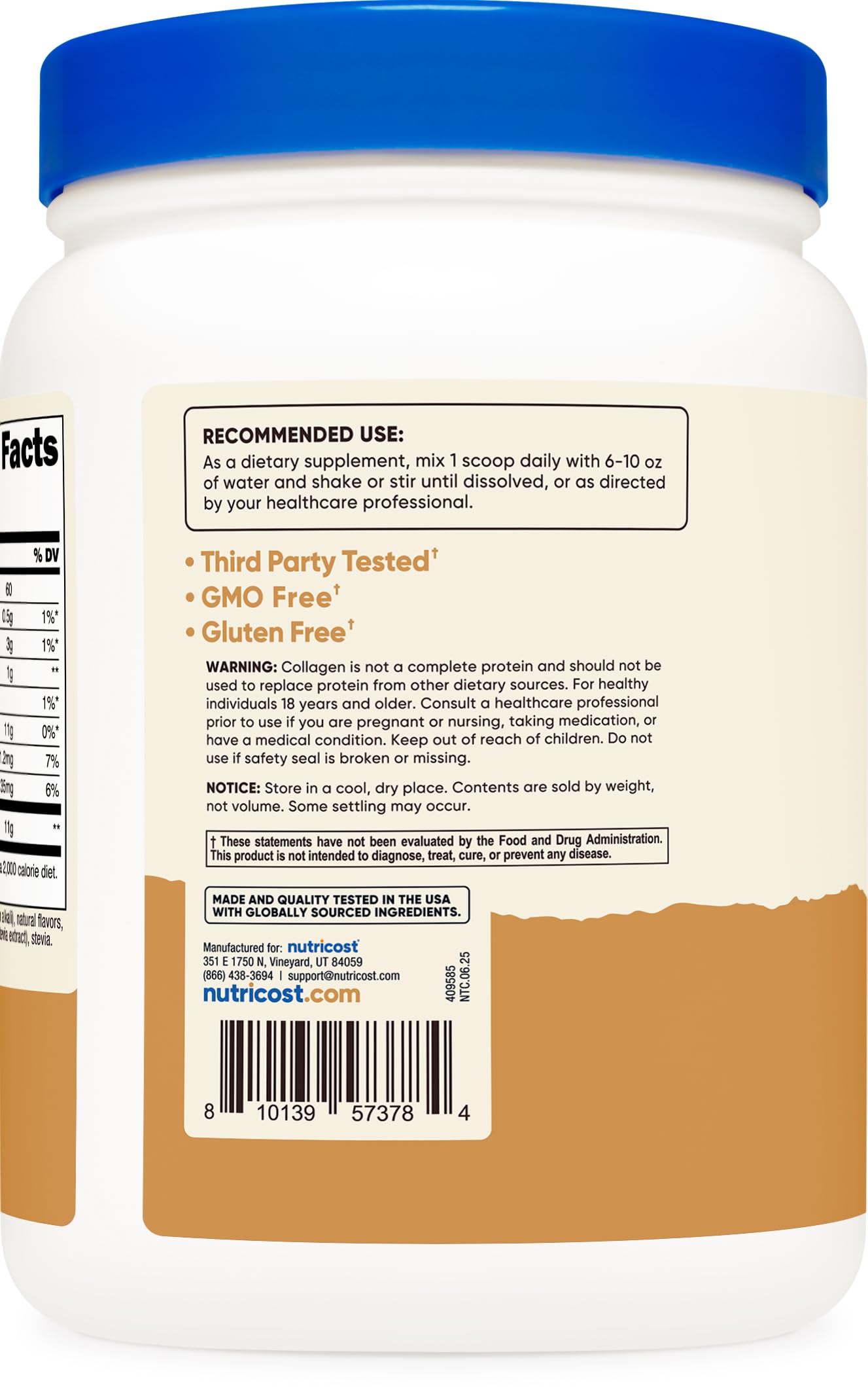 Nutricost packaging highlights gluten free and grass fed quality at a glance