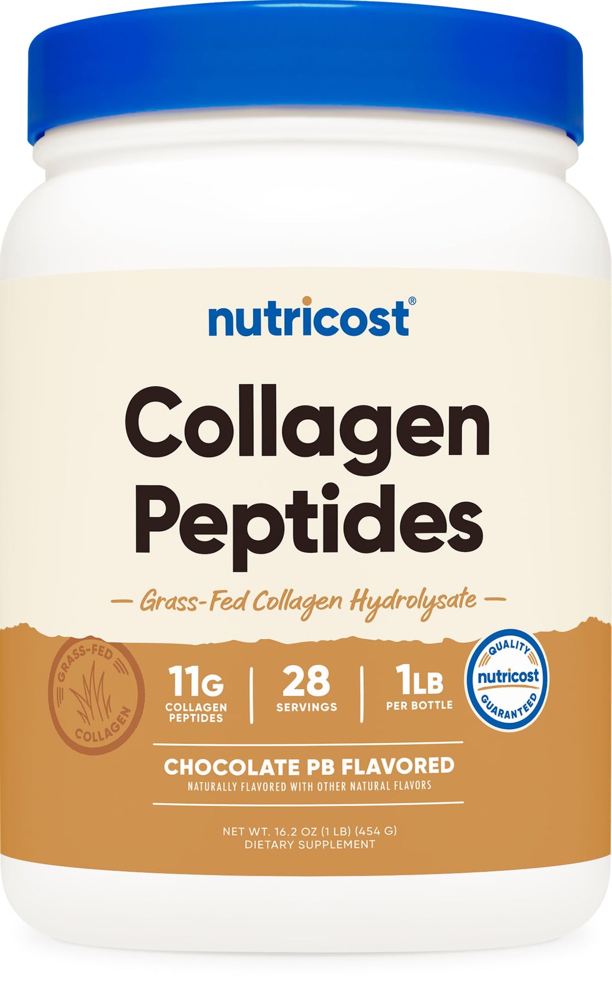 Nutricost collagen peptides bottle with chocolate peanut butter flavor for daily supplement