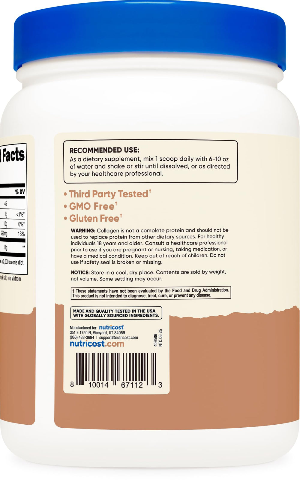 Nutricost Collagen Peptides Powder stirred into juice or smoothie for flavorful protein.