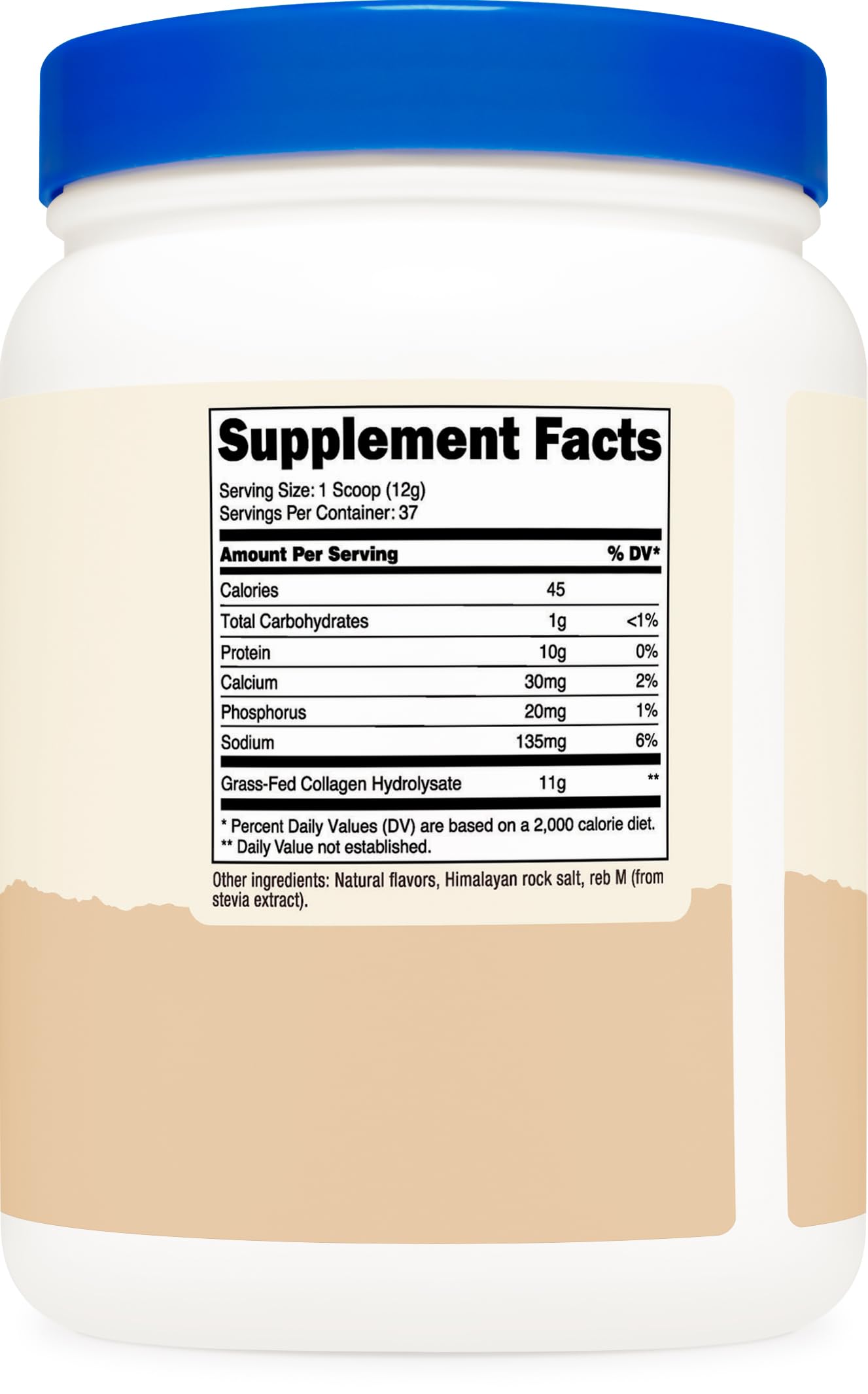 Nutricost Collagen Peptides Vanilla label notes non-GMO, gluten-free, paleo and keto friendly.
