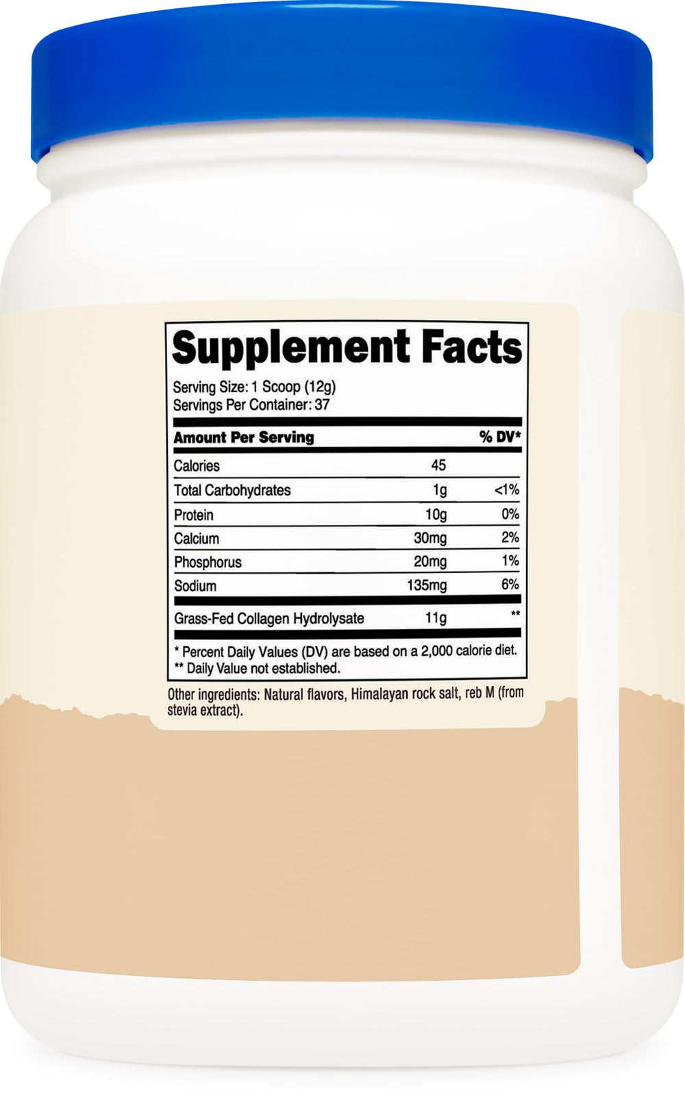 Nutricost Collagen Peptides Vanilla label notes non-GMO, gluten-free, paleo and keto friendly.