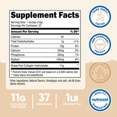 Nutricost Collagen Peptides Vanilla scoop shows measured 11 g servings for easy tracking.