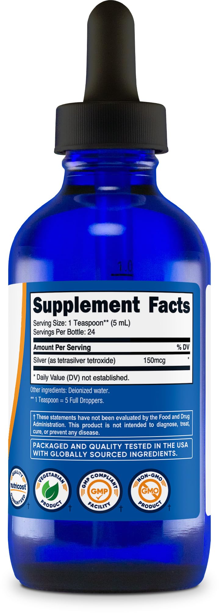 Nutricost blue cobalt glass preserves silver quality by UV filtration.