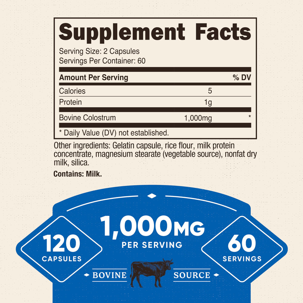 Nutricost Colostrum 1000mg capsules arranged for easy-to-swallow daily use