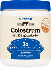 Nutricost Colostrum Powder 8oz front view showing pure bovine colostrum formula