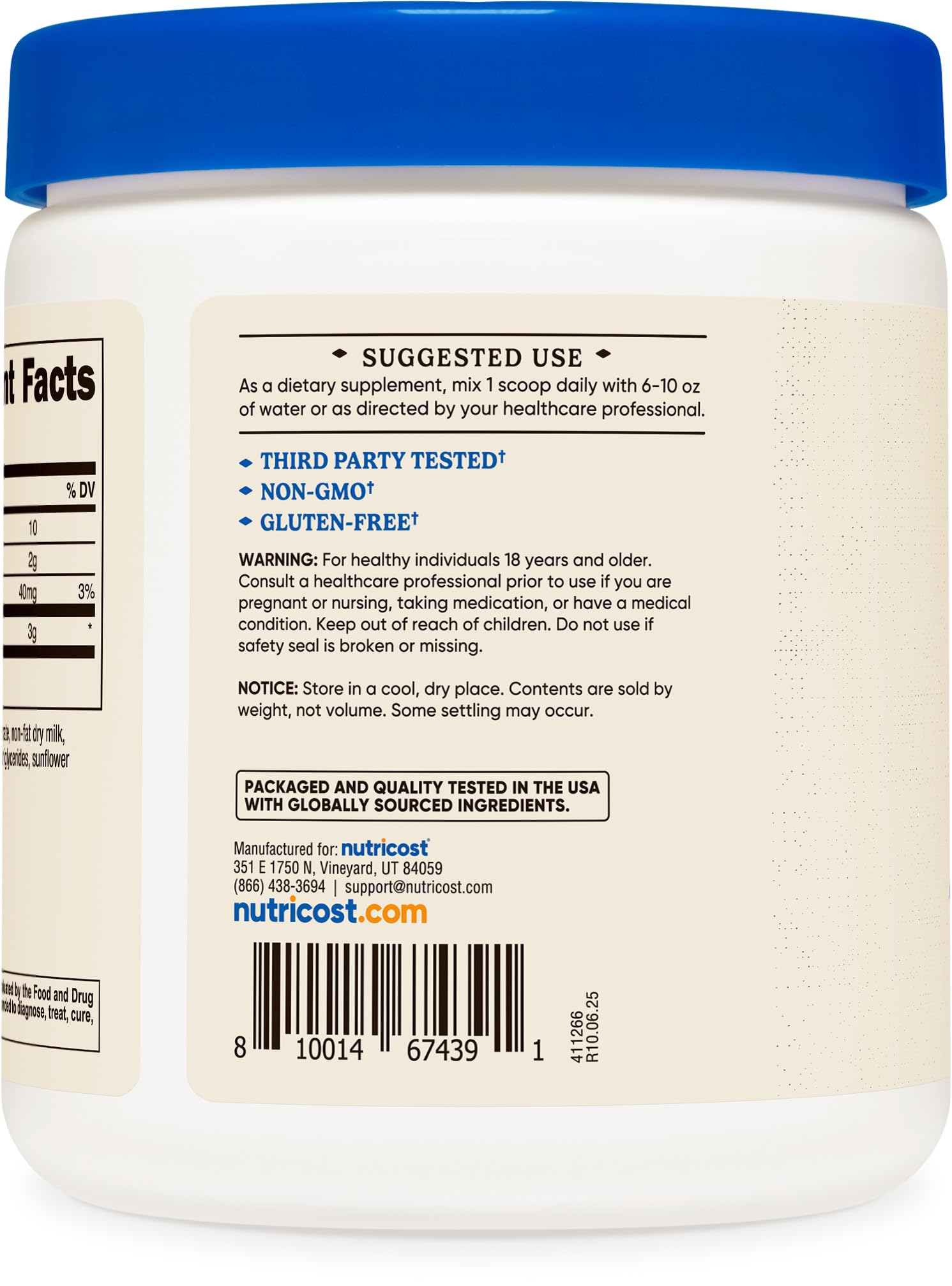 Nutricost Colostrum Powder 8oz poured into a glass for easy mixing