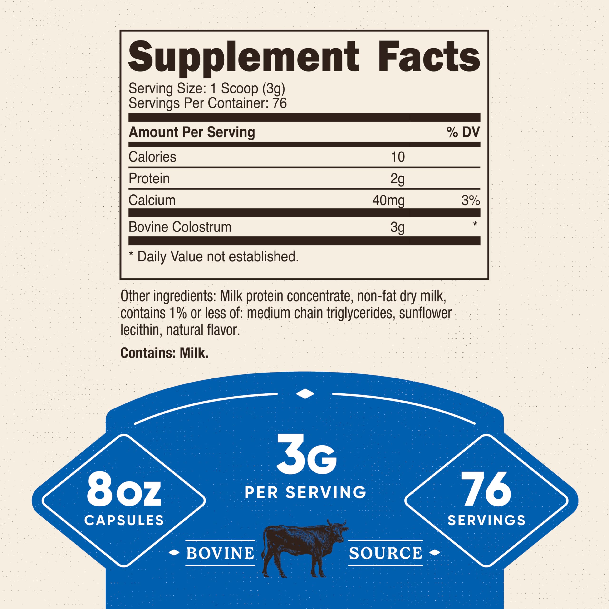 Nutricost Colostrum Powder 8oz with scoop indicating easy serving