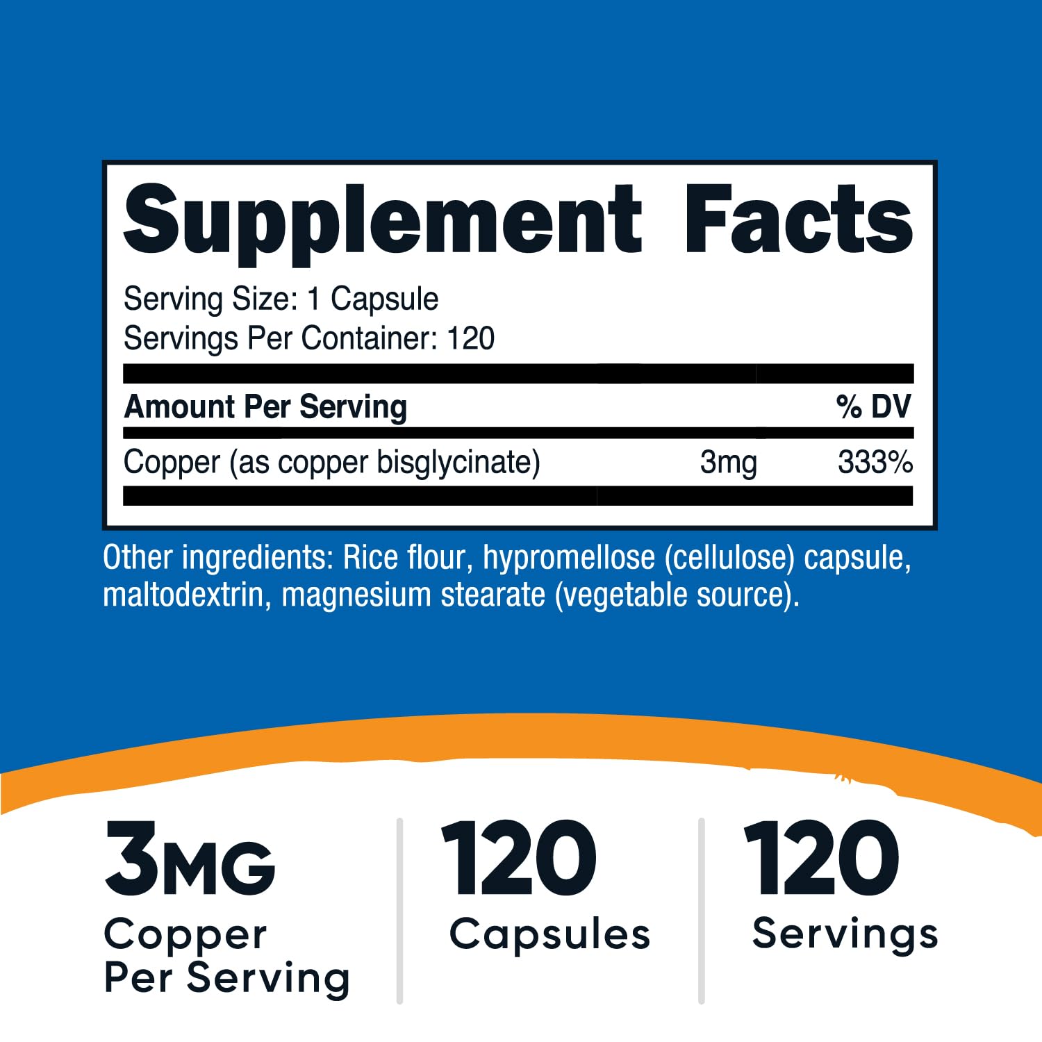 Nutricost Copper Glycinate Capsules pouring to reveal compact, smooth capsules for daily use.