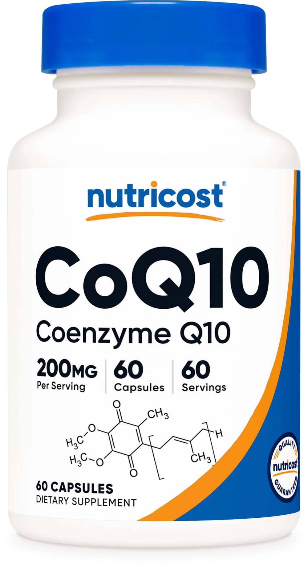 Nutricost CoQ10 200mg bottle with clear label for easy daily use.