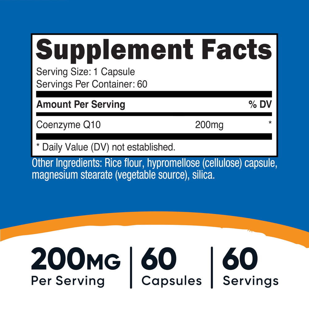 Nutricost CoQ10 200mg capsules ready for convenient one-per-day serving.