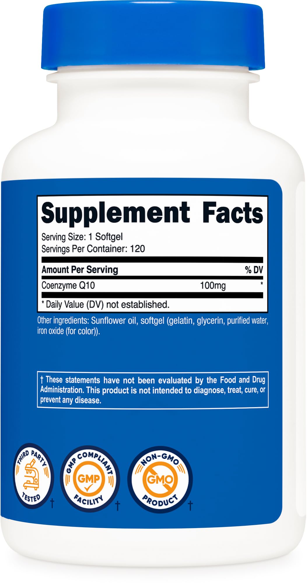 Nutricost CoQ10 Softgels glass-bottle conveys clean, reliable daily nutrition
