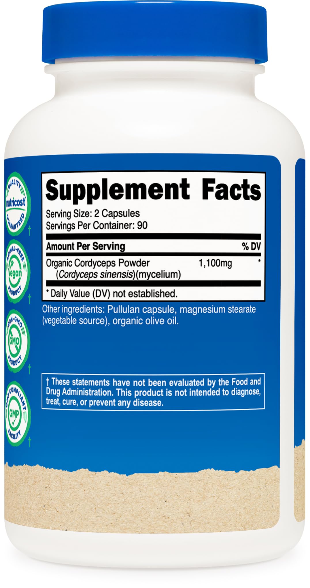 Nutricost Cordyceps packaging overview indicates 90 servings per bottle.