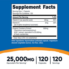 Nutricost Cranberry Extract capsules closeup highlighting vegetarian capsules