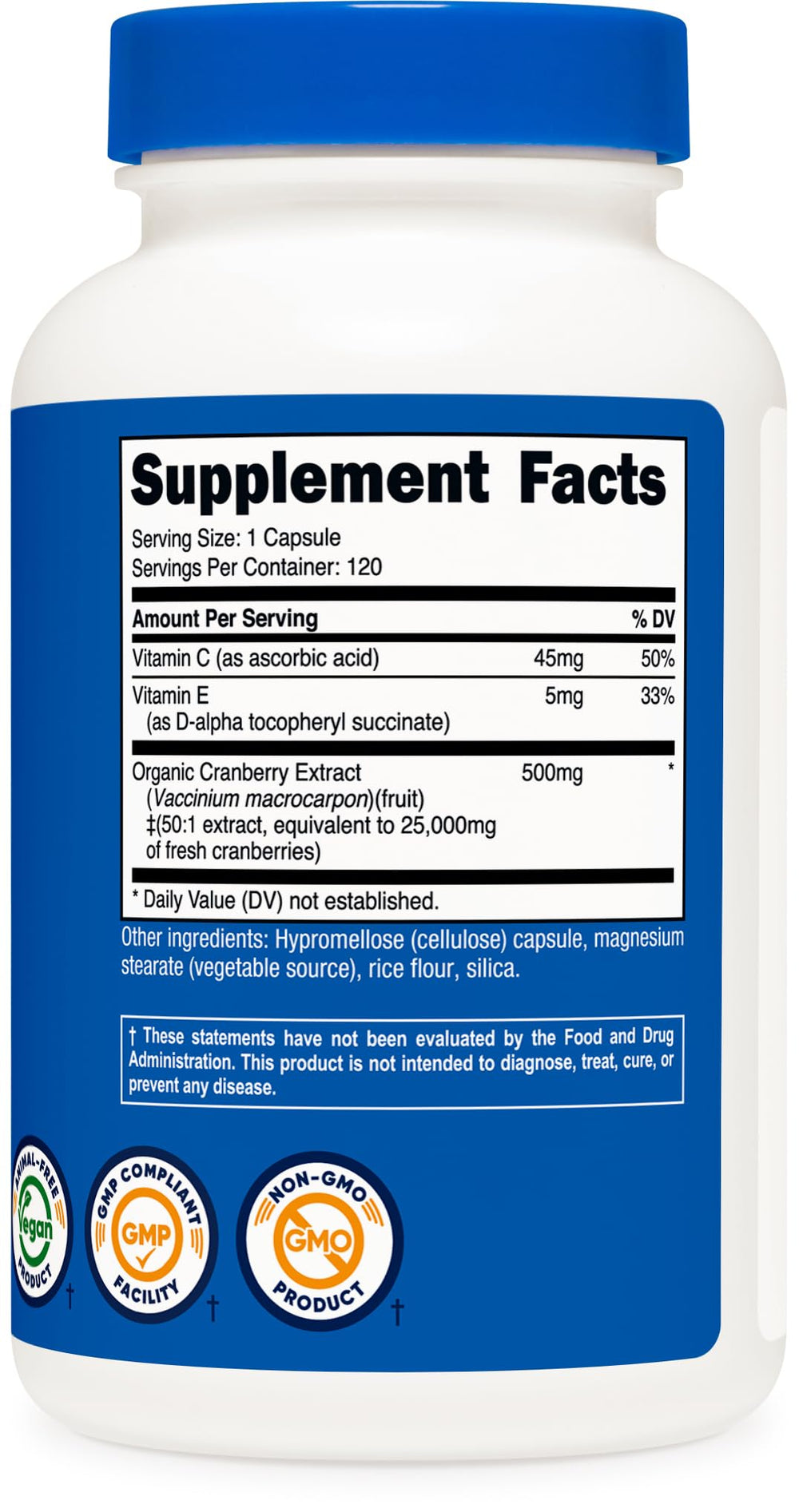 Nutricost Cranberry Extract with vitamins C and E bottle image