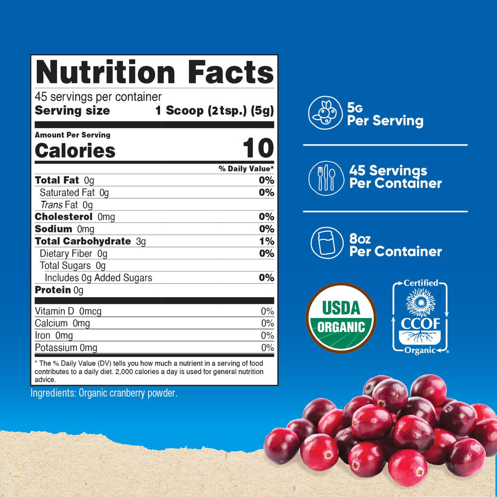 Nutricost cranberry powder serving scoop, convenient for precise 5 g portions.