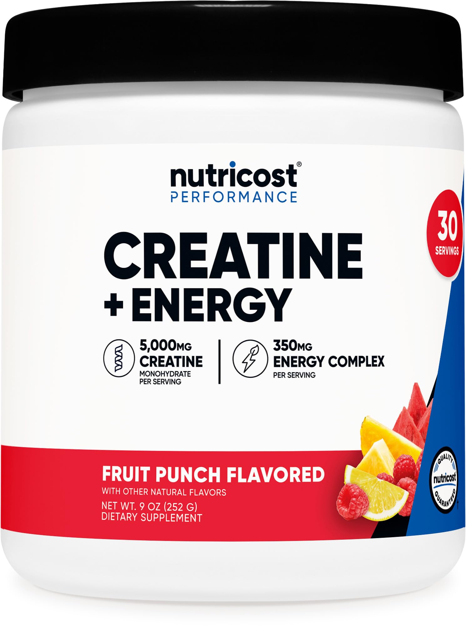 Nutricost Creatine + Energy fruit punch bottle ready to mix for workouts