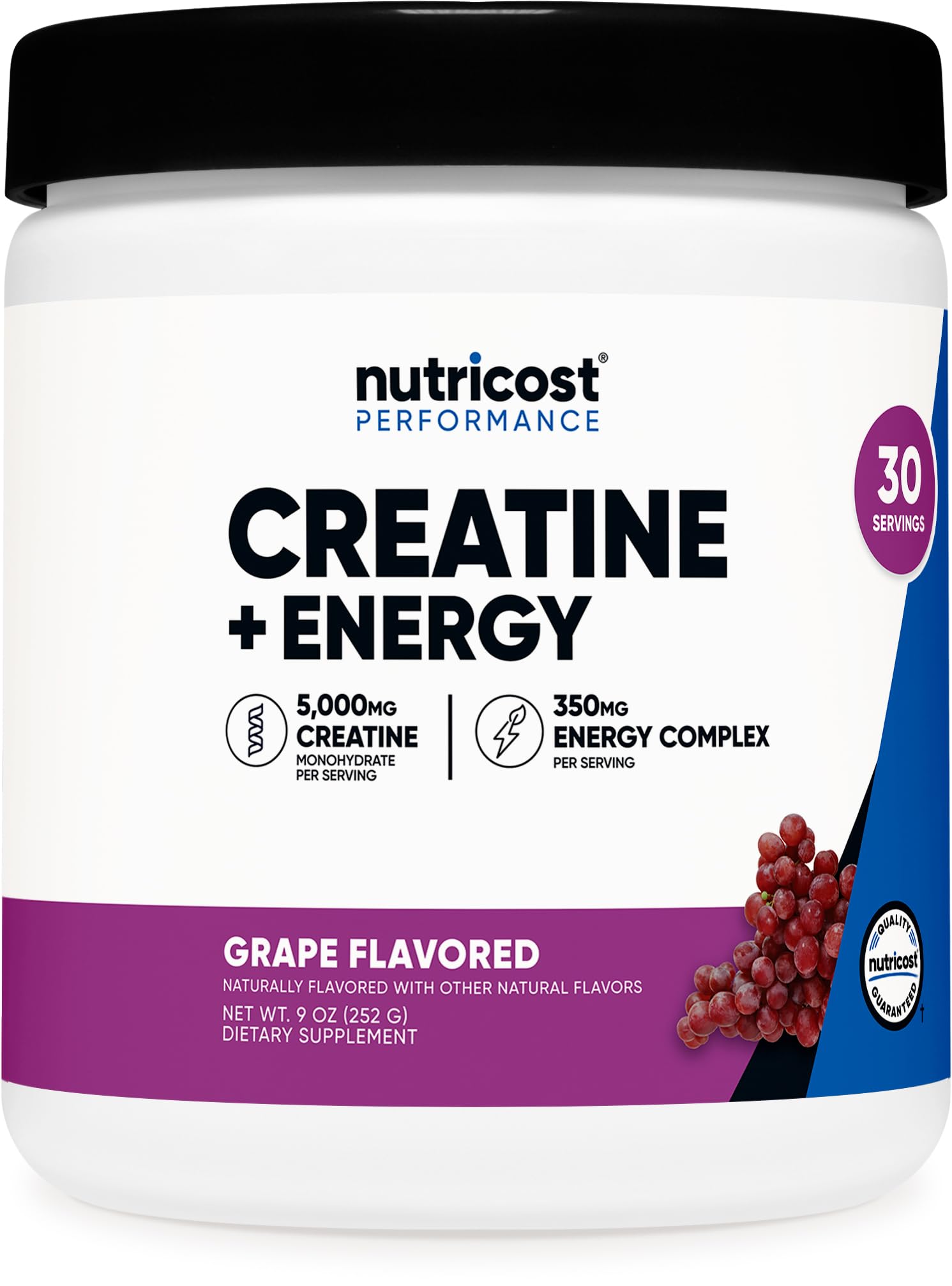 Nutricost Creatine + Energy grape bottle ready for workouts and vegan-friendly support