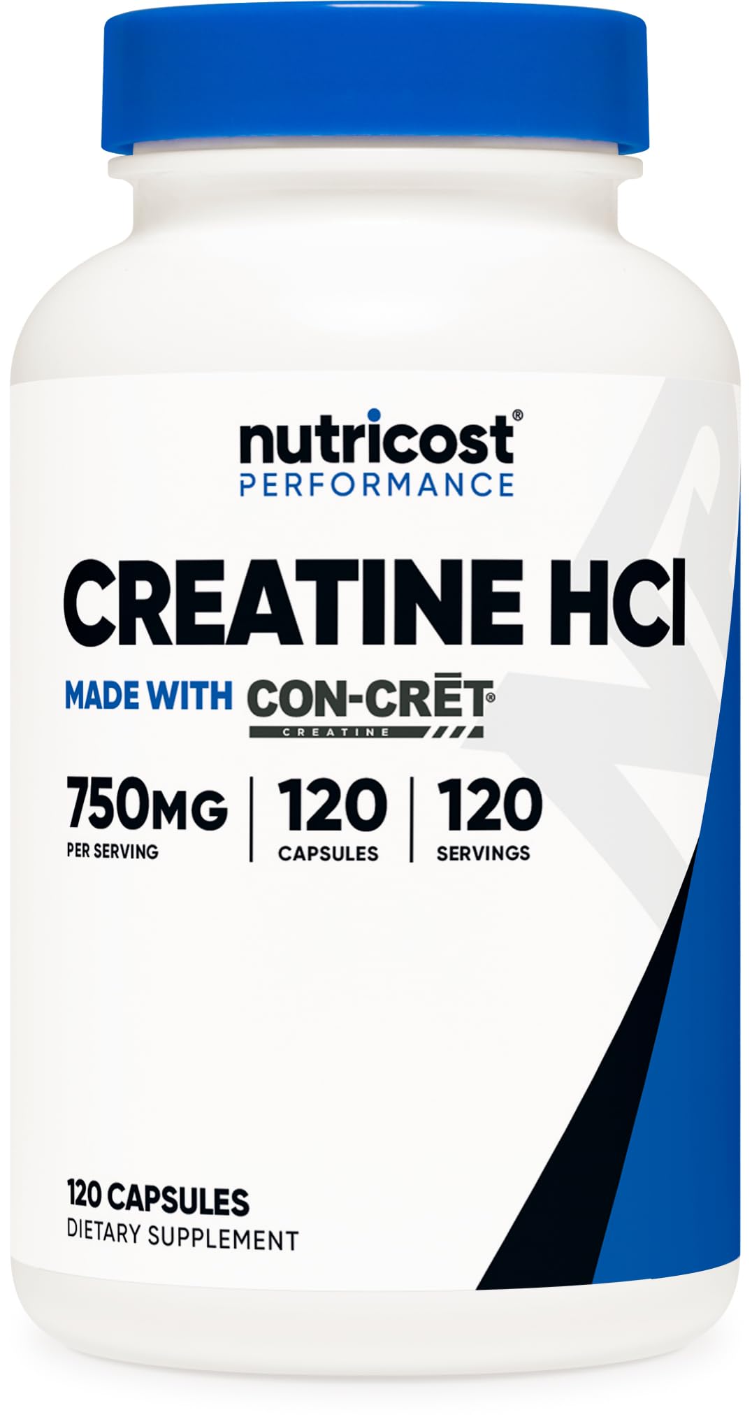 Nutricost Creatine HCl 120 capsules bottle supports steady daily supplementation during workouts.