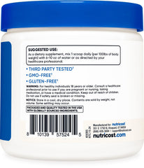 Nutricost Creatine HCl with NSF GMP label communicates product quality and safety.