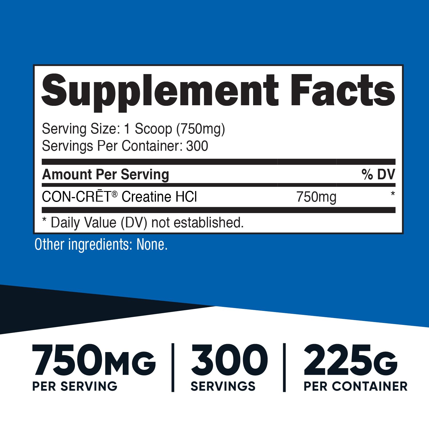 Nutricost Creatine HCl powder scoop enables precise 750 mg servings.