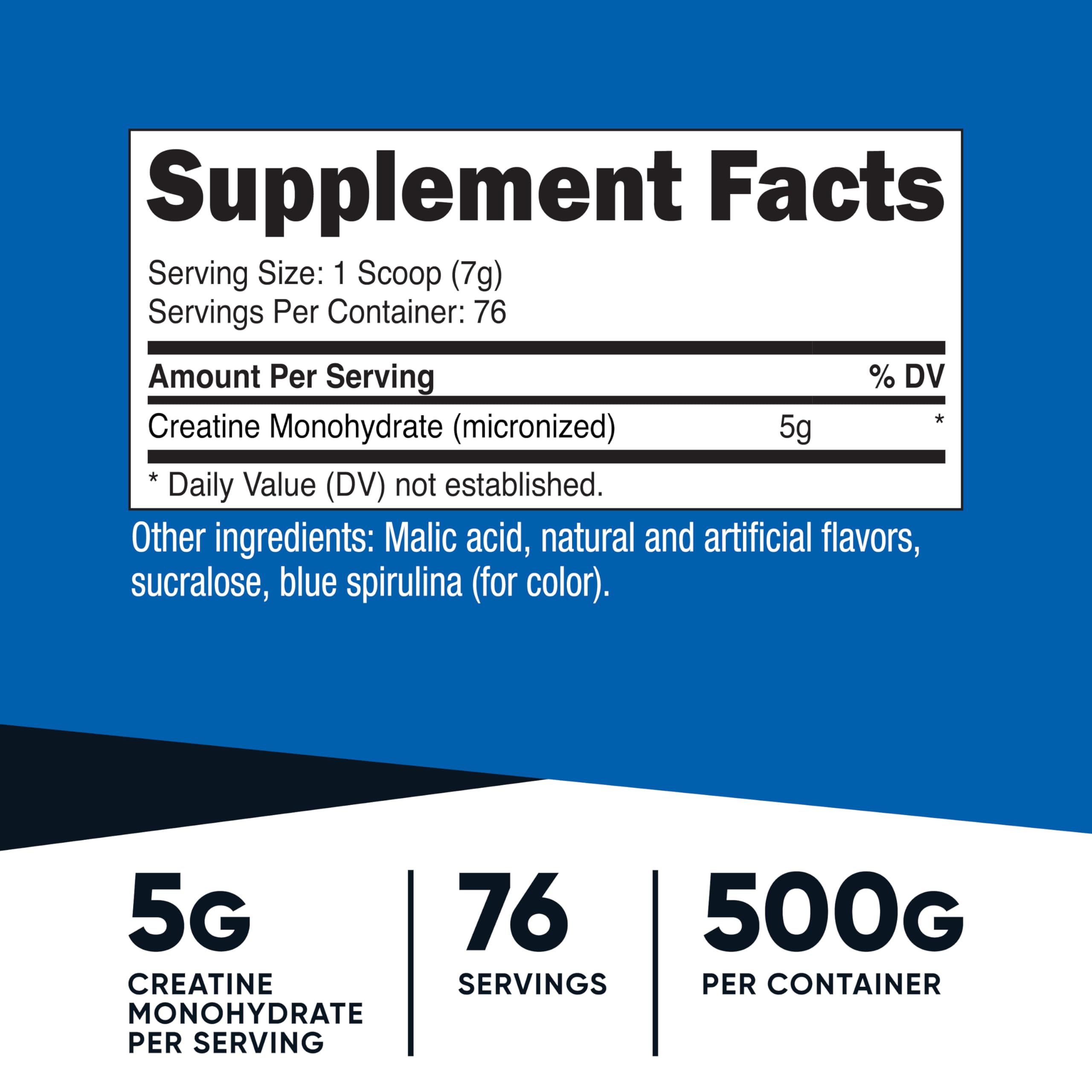 Nutricost Creatine Monohydrate Blue Raspberry powder in a shaker for easy mixing.