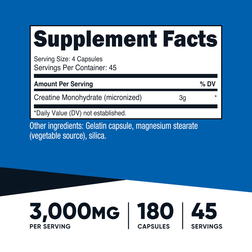 Close-up of Nutricost Creatine Monohydrate capsules for easy daily routine.