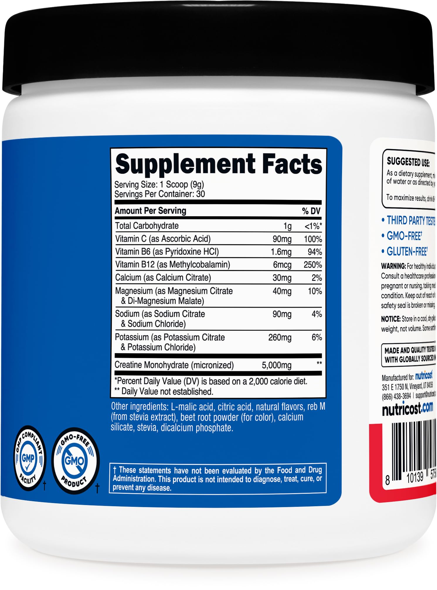 Nutricost Creatine Monohydrate Fruit Punch scoop in shaker for convenient dosing