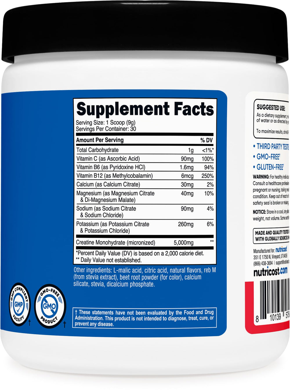 Nutricost Creatine Monohydrate Fruit Punch scoop in shaker for convenient dosing