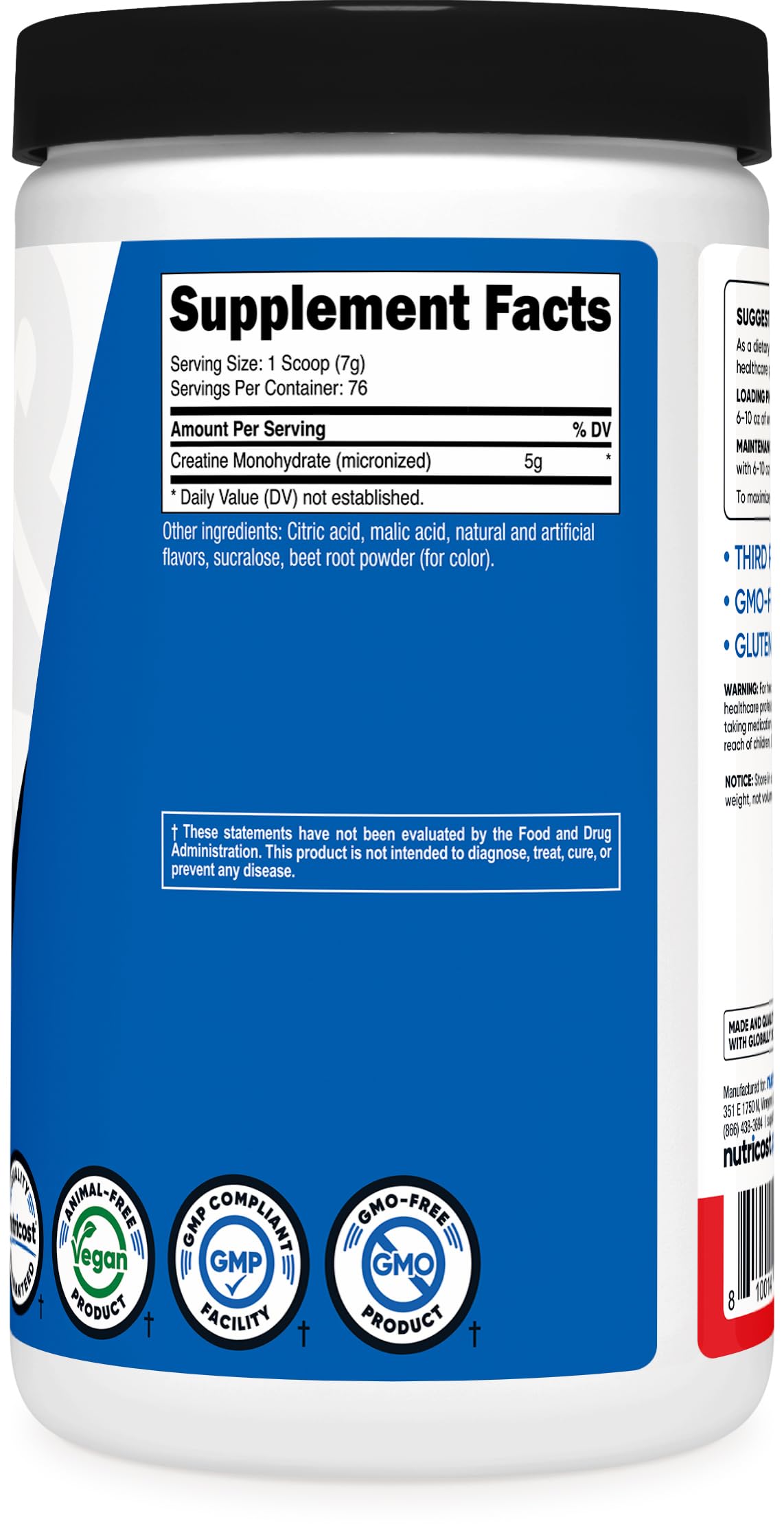 Nutricost Creatine Monohydrate container supports easy travel to workouts.