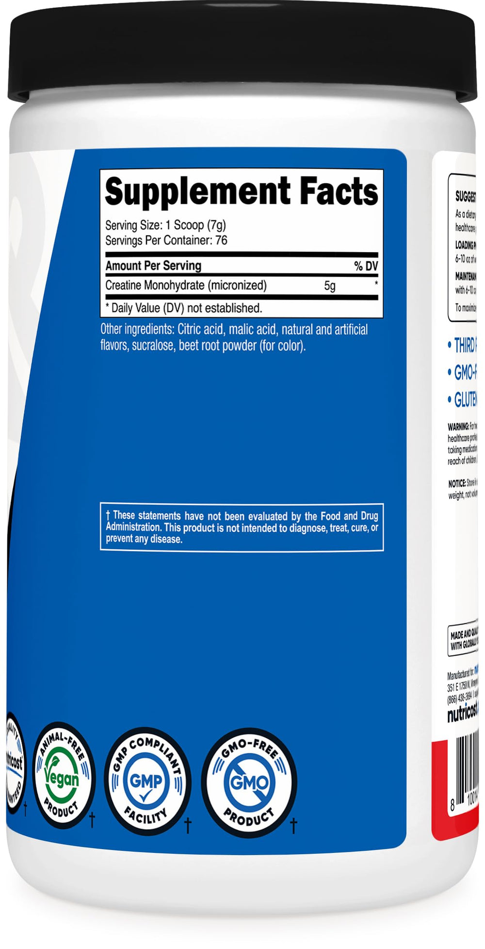 Nutricost Creatine Monohydrate container supports easy travel to workouts.