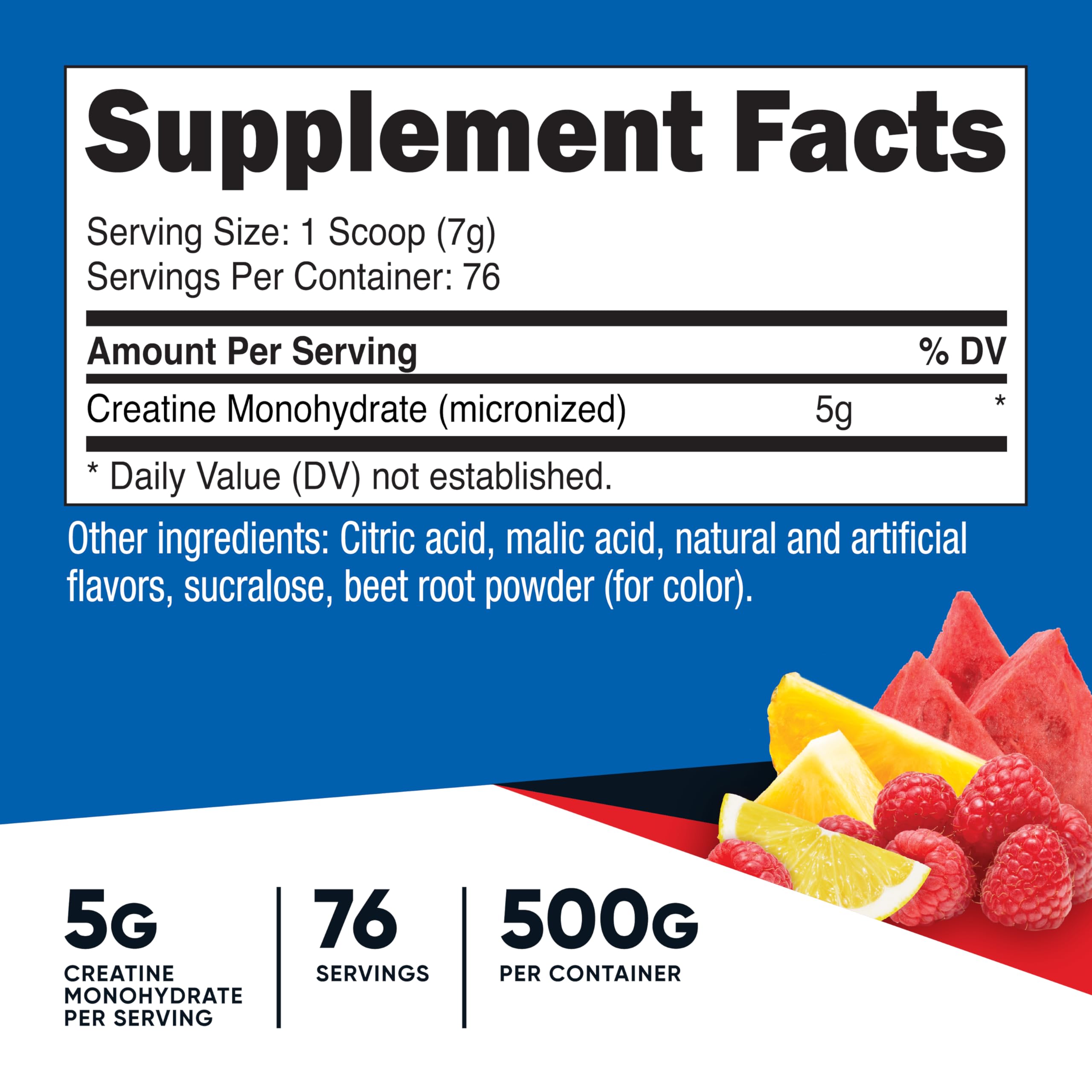 Nutricost Creatine Monohydrate powder Fruit Punch flavor ideal for shakes.