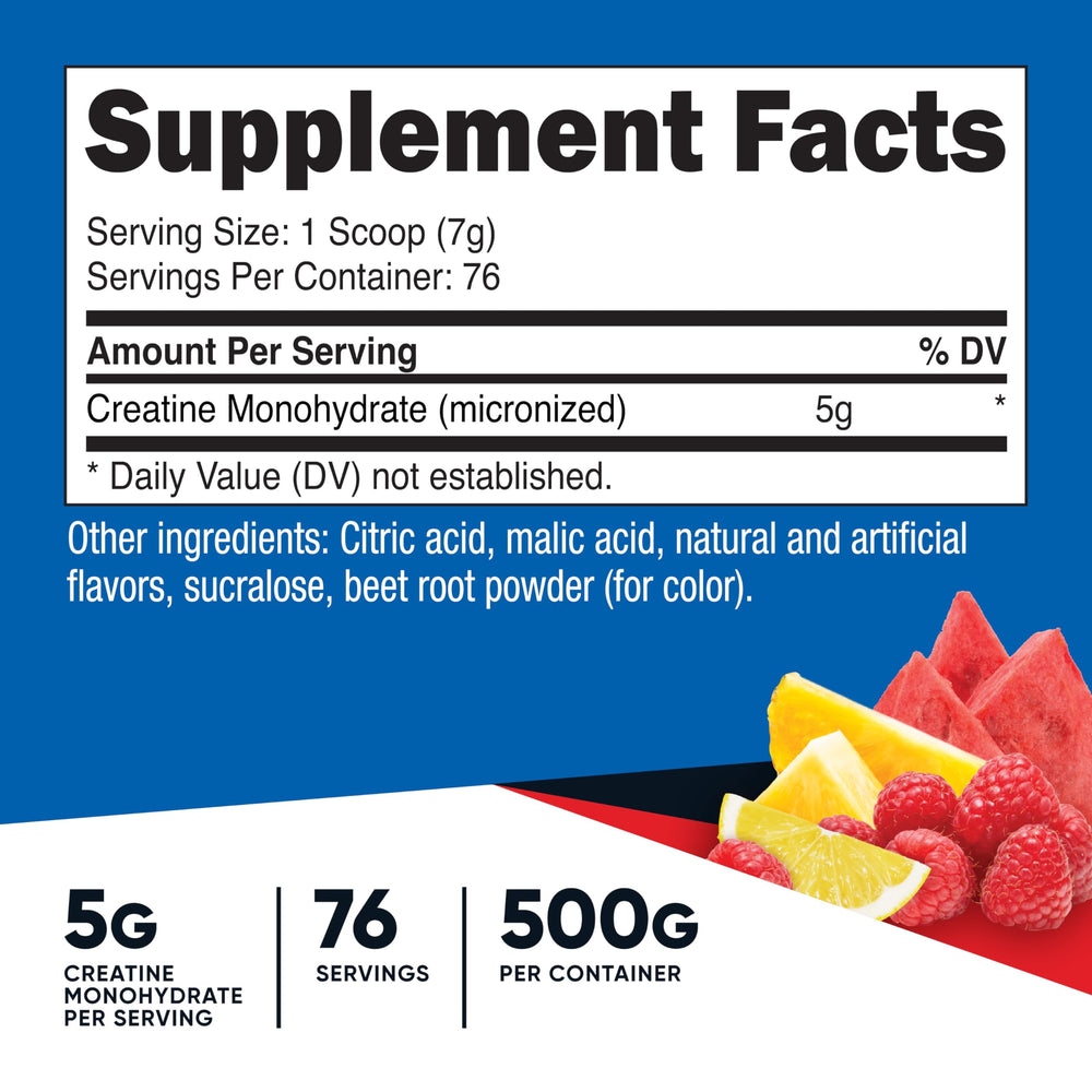 Nutricost Creatine Monohydrate powder Fruit Punch flavor ideal for shakes.