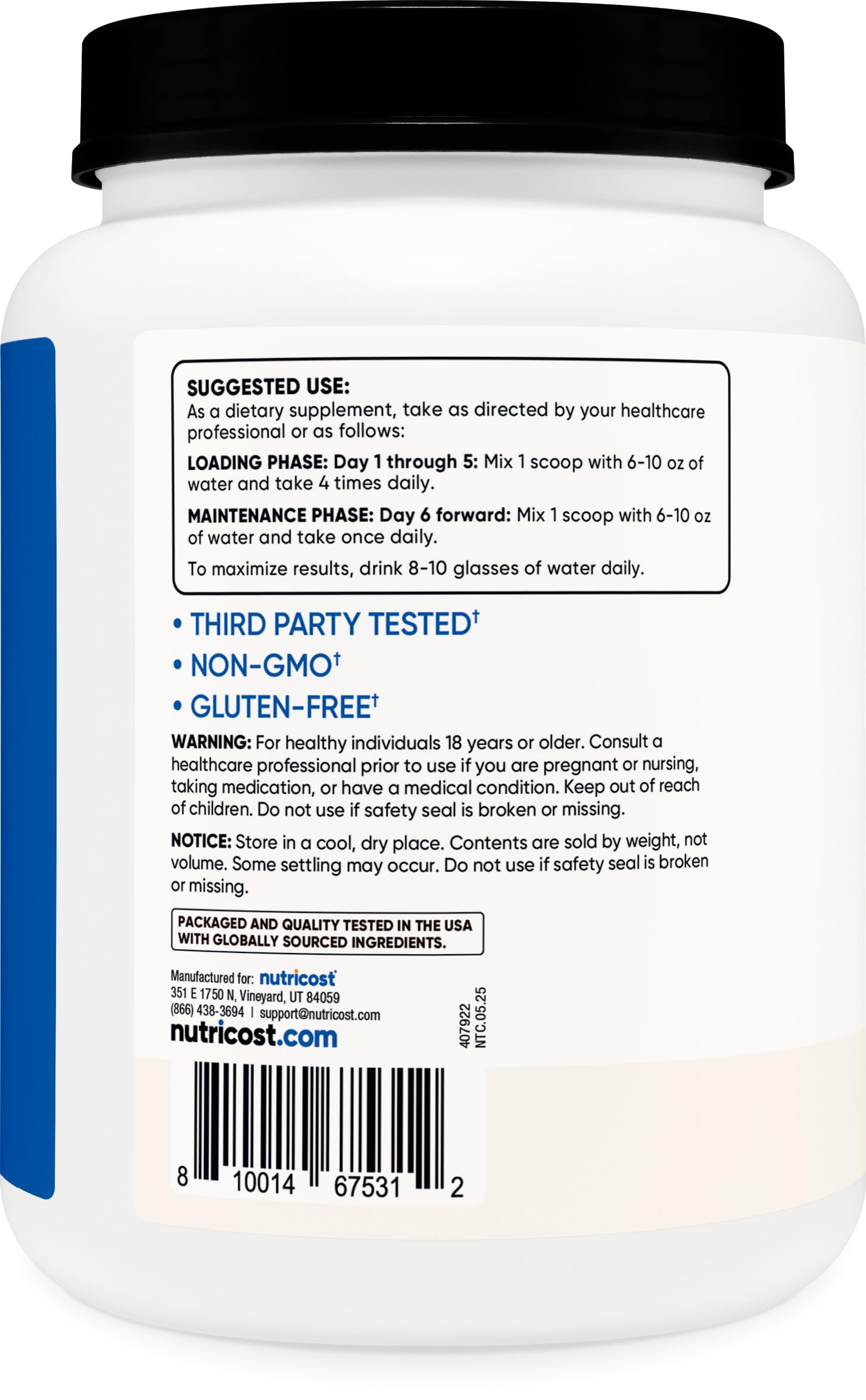 Nutricost Creatine Monohydrate powder ready to mix in beverages