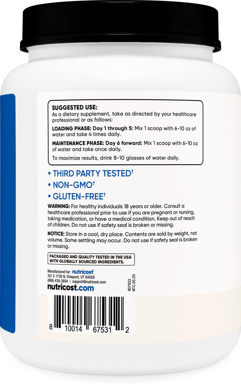 Nutricost Creatine Monohydrate powder ready to mix in beverages