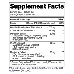Nutricost creatine scoop beside powder shows convenient serving measurement.
