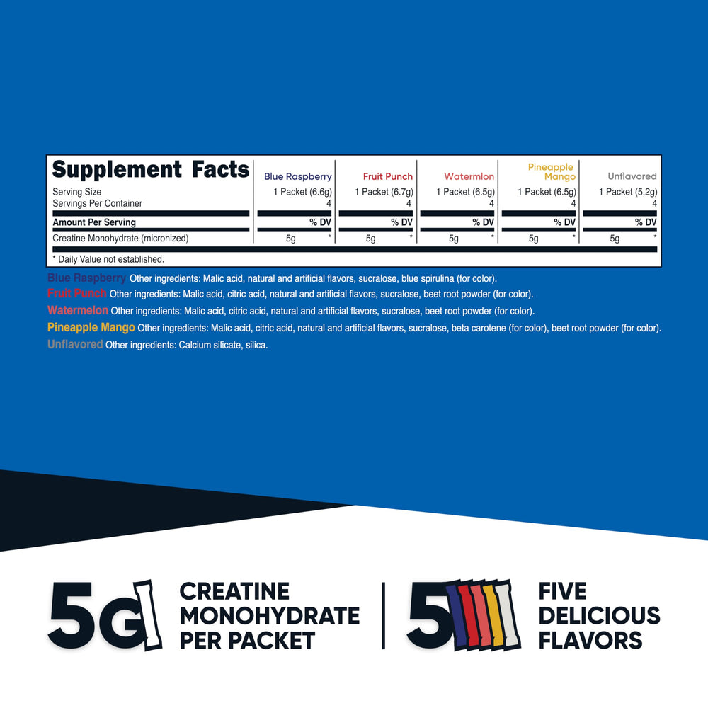 Nutricost Creatine Monohydrate stickpack Fruit Punch ideal for pre- or post-workout