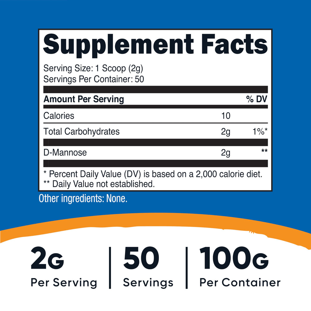 Nutricost D-Mannose powder with serving scoop for precise measurement.