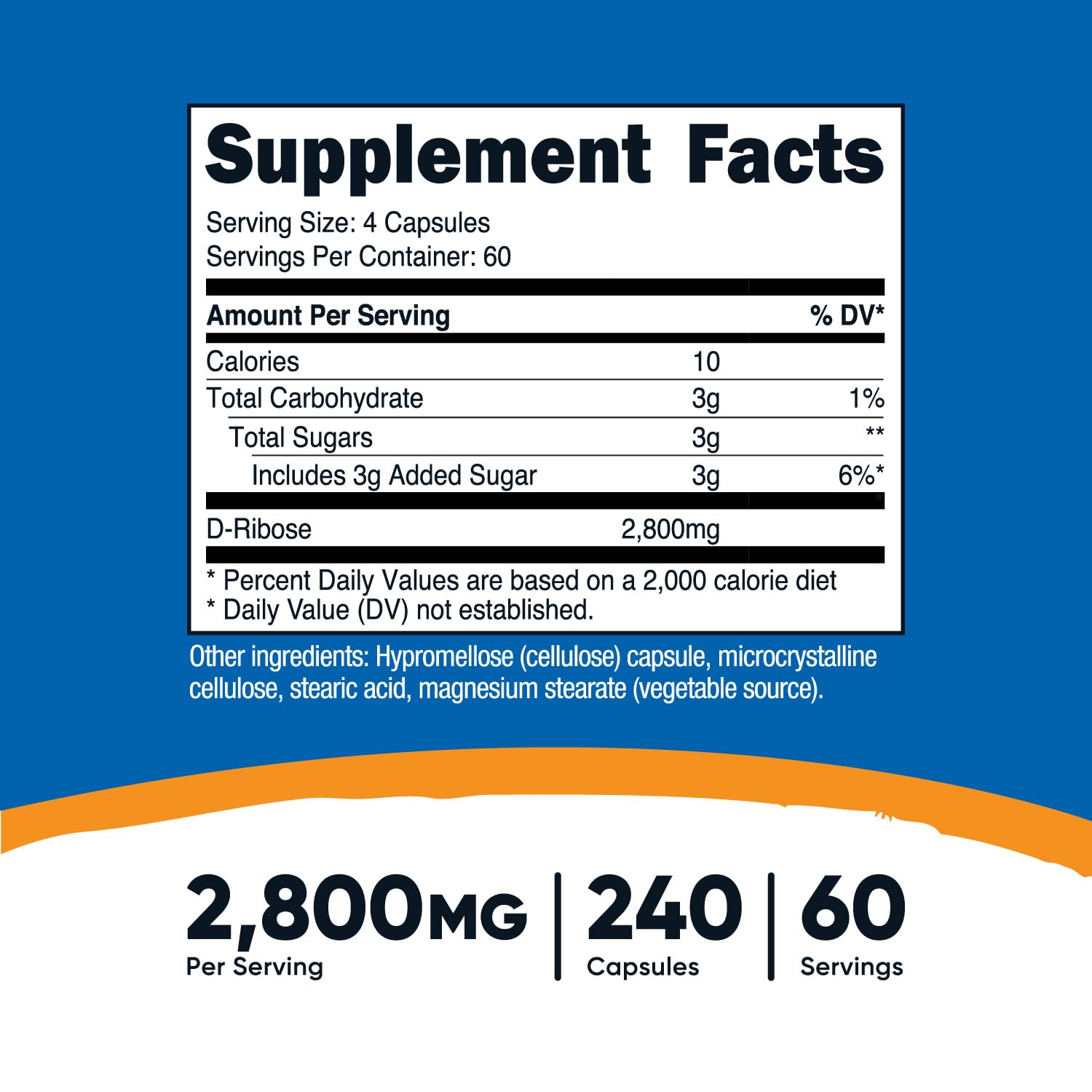 Nutricost D-Ribose capsules close-up highlighting 700mg per capsule