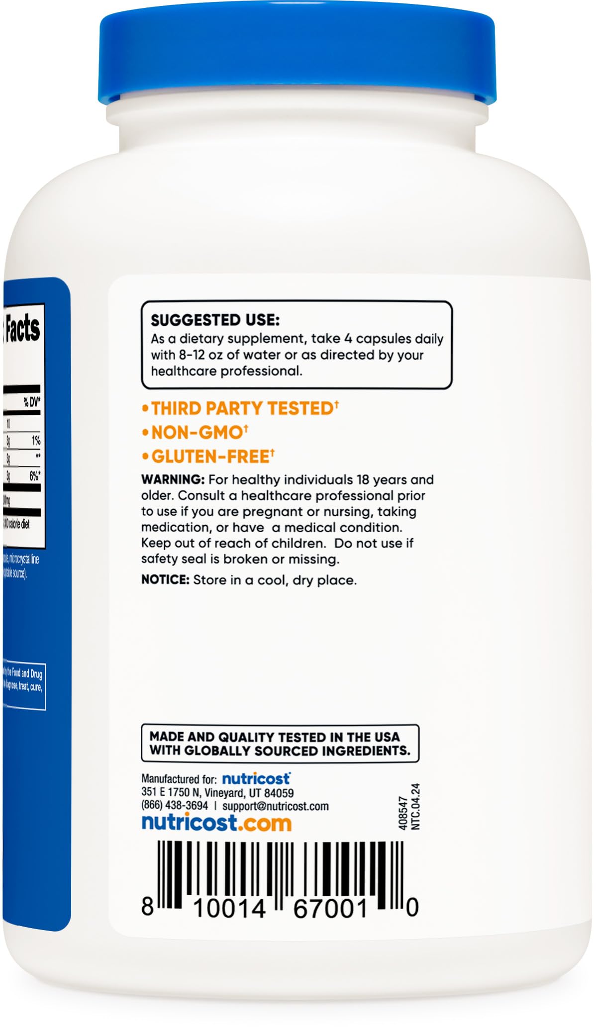 Nutricost D-Ribose bottle with ingredients panel and GMP badge