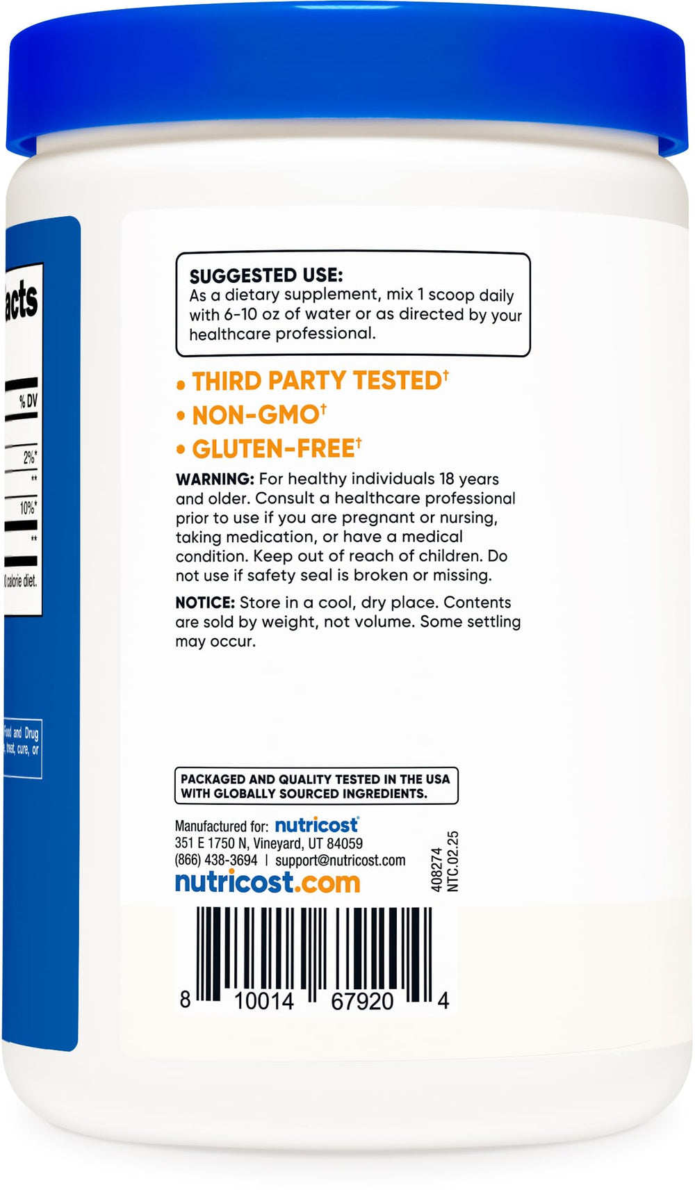 Nutricost D-Ribose powder ingredient close-up showing natural carbohydrate.