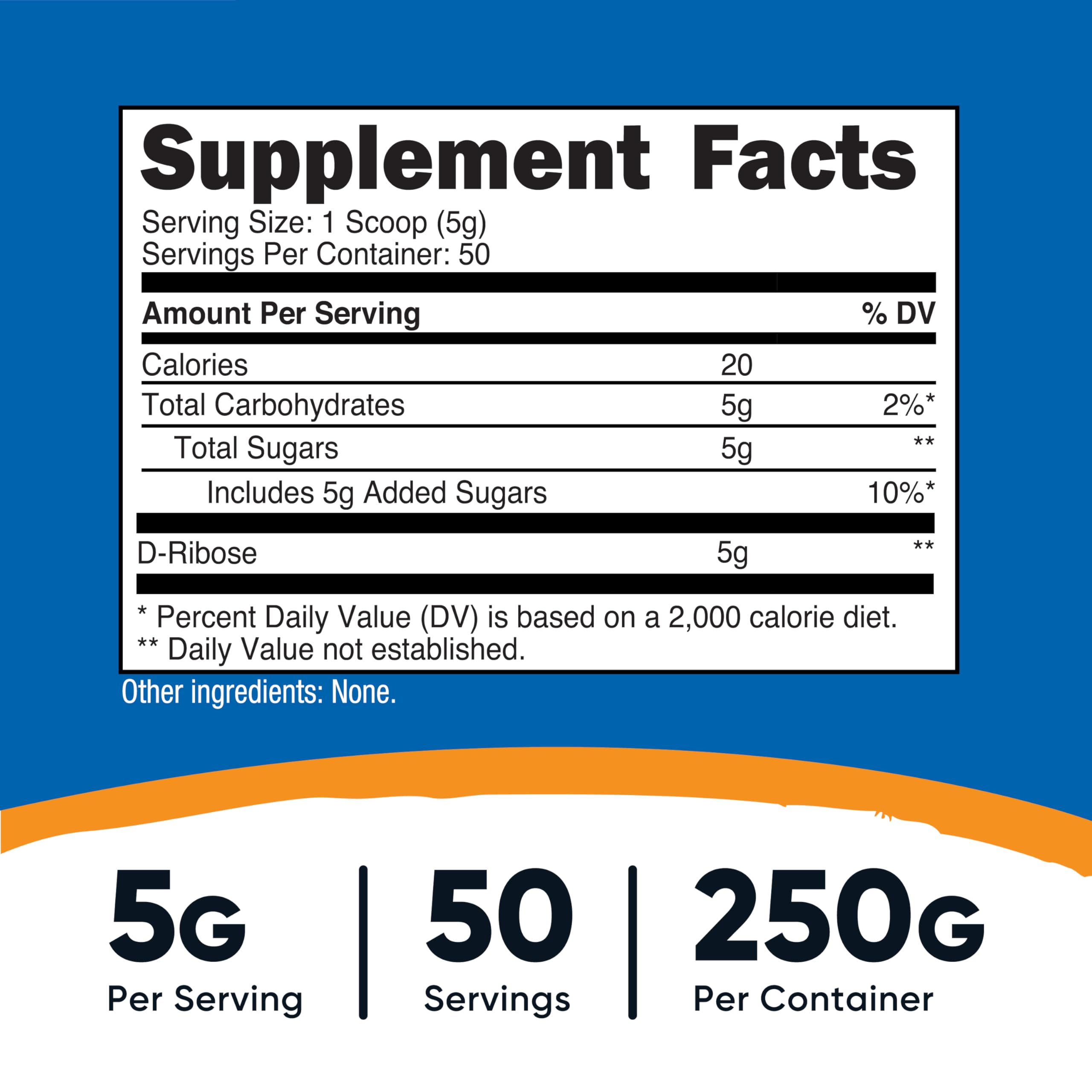 Nutricost D-Ribose serving scoop shows easy daily portions.