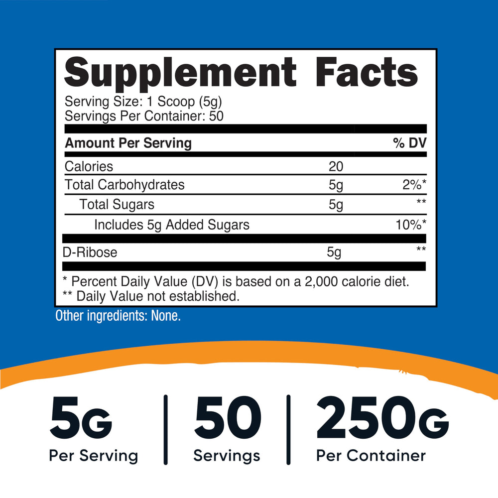 Nutricost D-Ribose serving scoop shows easy daily portions.